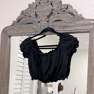 Cropped and rubbed puffed sleeve shirt